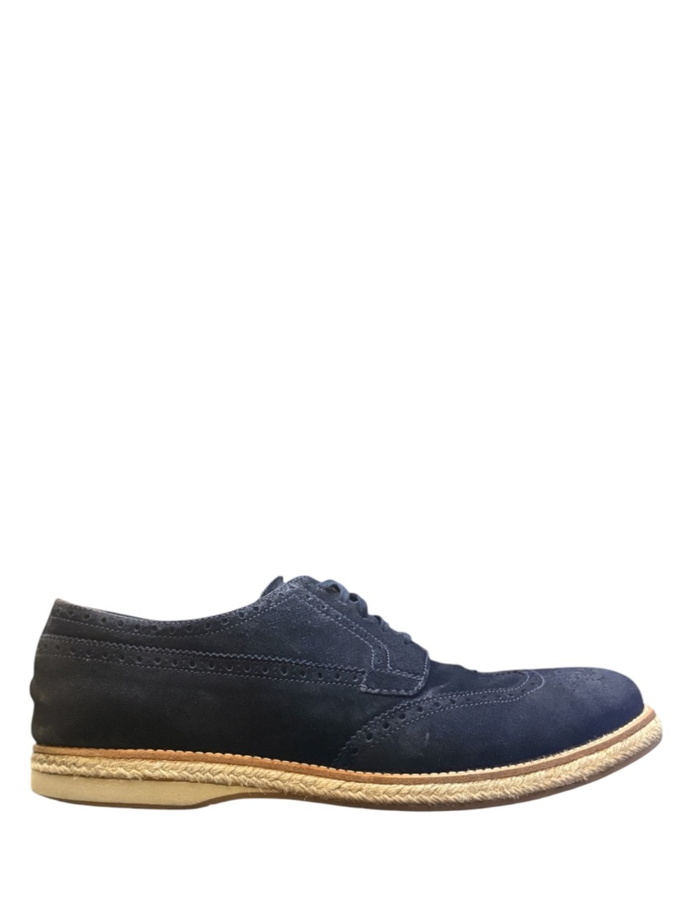 PRADA - BLUE TAN SUEDE LEATHER ESPADRILLES OXFORD DRESS SHOES - Picture 5 of 12